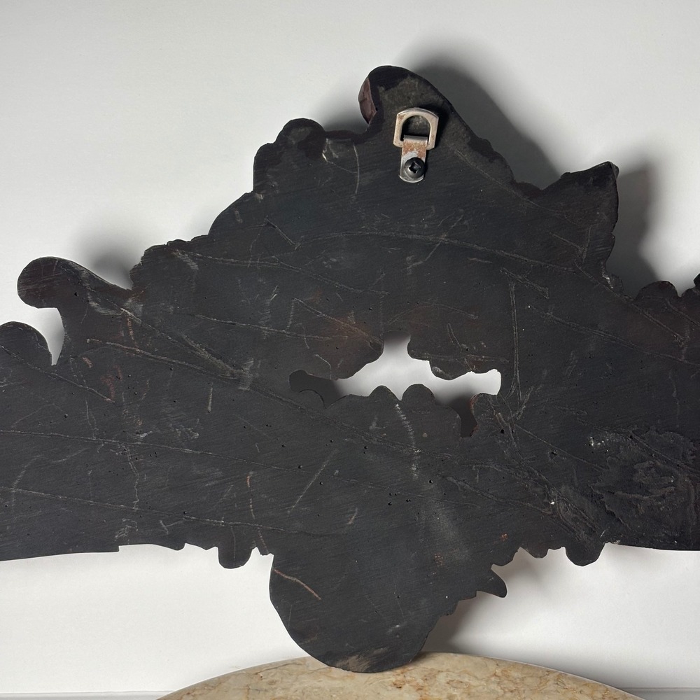 Vintage Wall Pediment 23x10 Dark Brown Ornate Rococo Scroll Overdoor Decor Wood - Picture 9 of 10